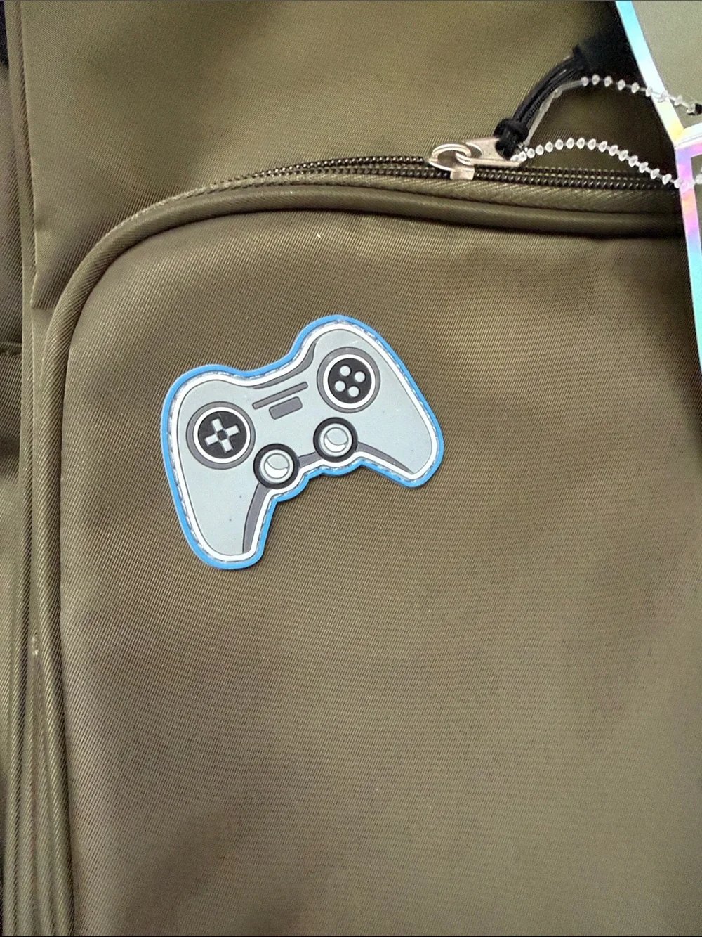 Olive Green Backpack with Fun Patch Accents
